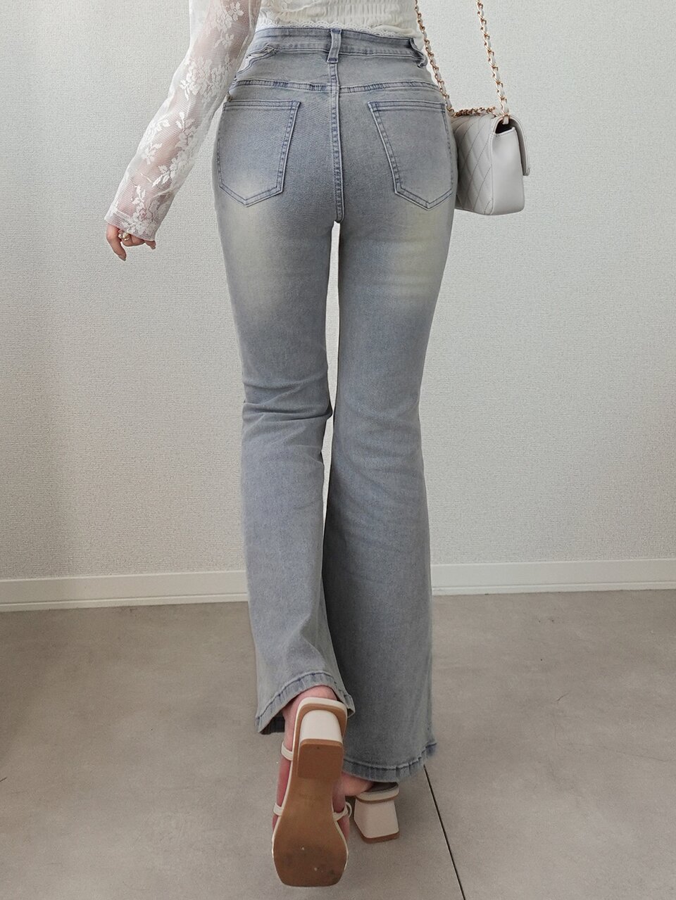 Women's Contrast Color Lace Patchwork Slim Fit Base Layer Bowknot Decor Casual Flare Jeans