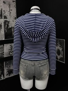 SHEIN Unity Zip-up hoodie med kontrastrandigt tryck och dragsko - Multifärgad - Visa 2
