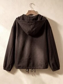 Rusticease 女款休閒優雅抽繩下擺拉鍊外套 秋冬季夾克 棕色 職場穿搭 田園風 女款冬季衣物 - 棕色 - 查看 2