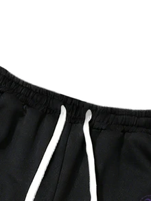 ROMWE MEN Goth Men's Letter & Cross Print Drawstring Waist Casual Sweatpants - Black - View 3