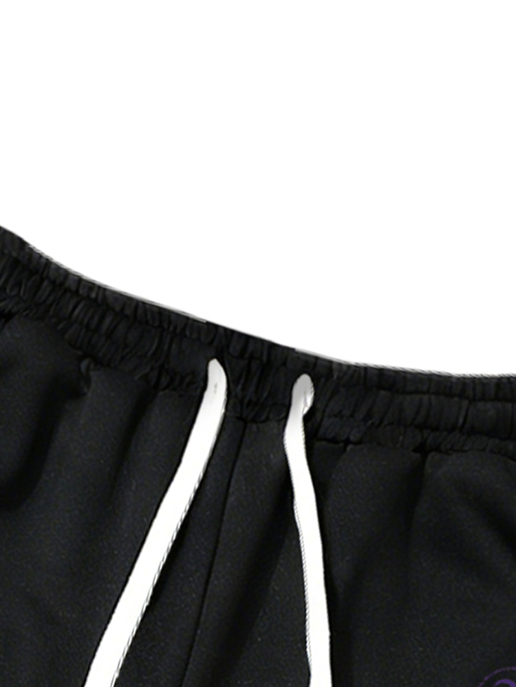ROMWE MEN Goth Men's Letter & Cross Print Drawstring Waist Casual Sweatpants - Black - View 3