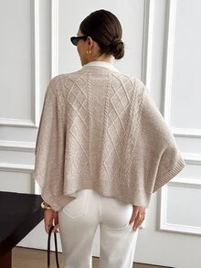 SHEIN Frenchy Cable Knit Batwing Sleeve Cardigan - Apricot - View 2