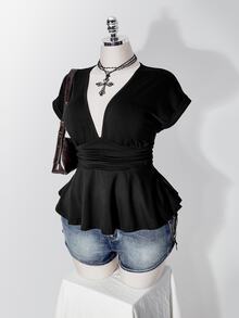 SHEIN ICON 加大襯衫 - 黑色 - 查看 5