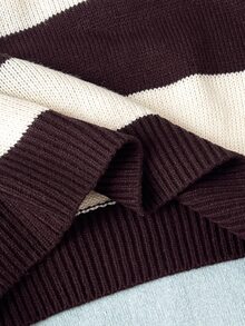 SHEIN Teen Girl Color Block Drop Shoulder Sweater - Rust Brown - View 5