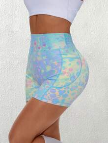 SHEIN Sports 3pcs Leopard And Forest Print Wide Waistband Sports Shorts - Multicolor - View 6