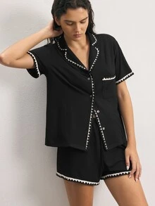 Ocili Contrast Binding Pocket Front PJ Set - Black - View 7