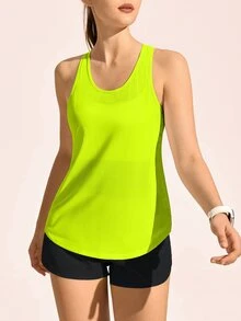 Exploreva Women Neon Lime Mesh Insert Outdoor Tank Top - Green - View 7