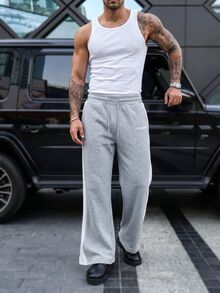 Manfinity CasualCool 男士字母圖案對比側縫運動長褲 - 彩色 - 查看 4