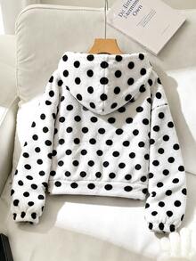 SHEIN Tween Girl Tween Girl Fleece Hooded Zip-Up Jacket For Autumn/Winter, Suitable For Outdoor And Back - White - View 8
