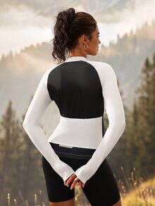 Exploreva Beige Gray Women's Long Sleeve Cycling Top With Zipper Front - Beige - View 2