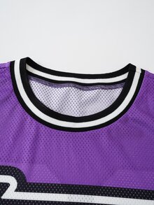 THE POWERPUFF GIRLS X SHEIN Men's Cartoon Print Striped Crew Neck T-Shirt For Daily Wear - Purple - View 4