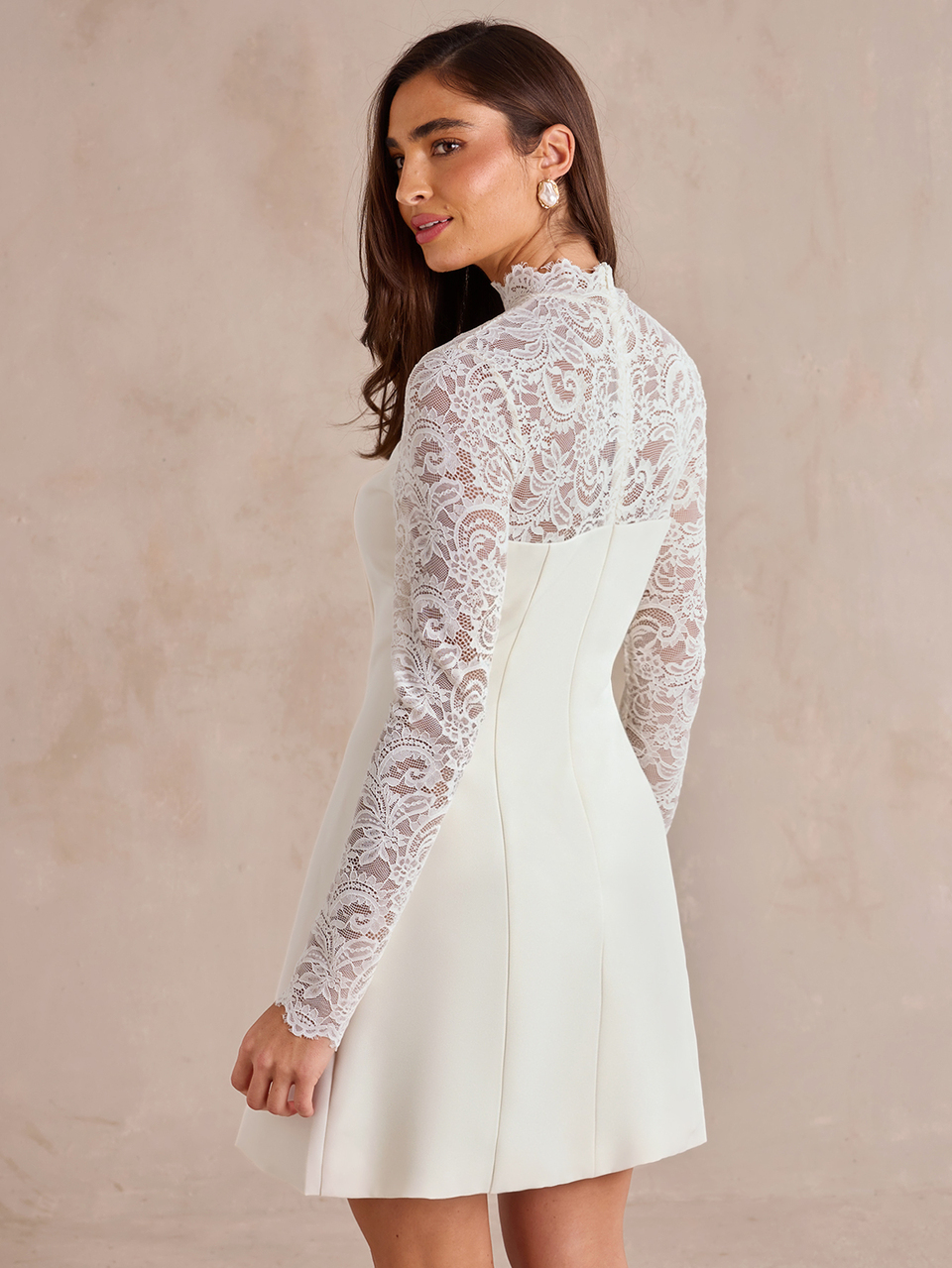 Enchnt Premium Fall Romantic Women's Elegant White Lace-Trimmed Short Casual Dress,Party Dress,Wedding Guest Dress,Formal Wear,Festival Outfits,Party