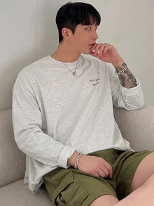 DAZY 男士字母與棕櫚樹印花落肩短袖T恤 - 灰色 - 查看 8