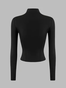 Sirith Contrast Stripe Print Zip Up Sports Tee - Black - View 2