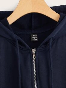 SHEIN EZwear 女款運動休閒連帽衛衣 海軍藍 夏季健身運動風 - 藏蓝色 - 查看 4