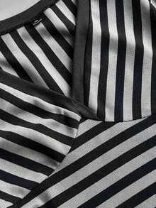 Rustia Camiseta de cuello pronunciado con estampado de rayas para tallas grandes - Gris Claro - Ver 5