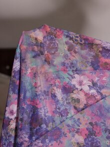 Slumberist Women's Sexy Spaghetti Strap Backless Ditsy Floral Mesh Camisole Maxi Nightgown - Purple - View 7