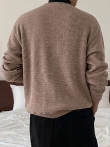 DAZY Men Solid Ribbed Knit Sweatshirt - Rust Brown - View 2