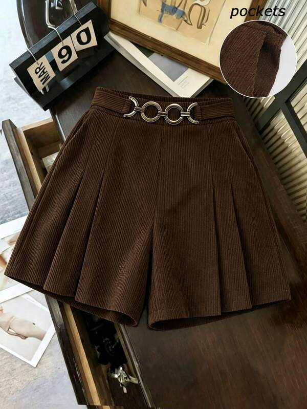 Selianne High Waist Plicated Detail Wide Leg Shorts