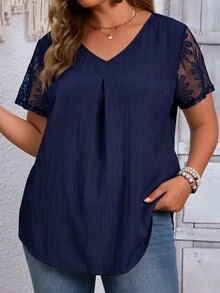 EMERY ROSE Plus Size Blouses - Navy Blue - View 1