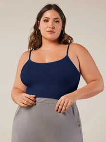 SHEIN BASICS Plus Solid Slim Fit Breathable Cami Top - Navy Blue - View 3