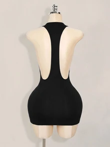 SHEIN ICON Vestido ajustado con estampado de esqueleto - Negro - Ver 2