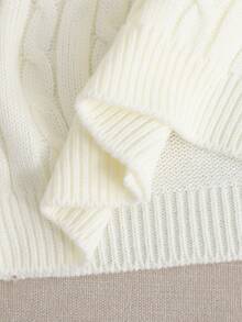 SHEIN Tween Girl Cable Knit Drop Shoulder Cardigan - White - View 5