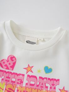 THE POWERPUFF GIRLS X SHEIN Young Girl Cute Cartoon Print Round Neck Long Sleeve Dress - White - View 3