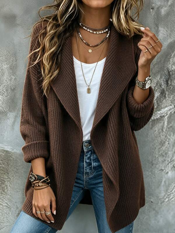 SHEIN Waterfall Collar Drop Shoulder Open Front Cardigan