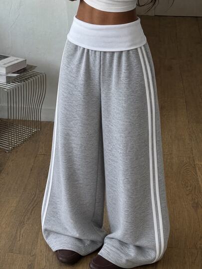 SHEIN Sparklyn Spodnie dresowe dla dziewczynek tween, szare, luźny krój streetwear, do szkoły i sportu, letnie, dzianinowe, elastyczne, z nadrukiem