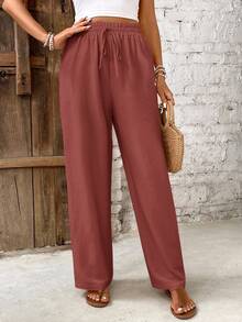 SHEIN PETITE CURVE Pantalones Extra Grande - Óxido marrón - Ver 3