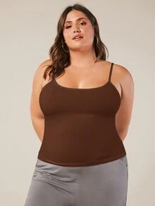 SHEIN BASICS Plus Solid Slim Fit Breathable Cami Top - Brown - View 7