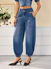 Selenza Women's Casual Versatile Tapered Leg Denim Jeans With Pockets - Blue - View 7