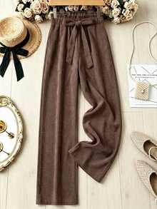 Rusticease Women's Bowknot Tie-Up Casual Long Pants, Versatile For Daily Wear - Rust Brown - View 1