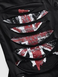 ROMWE Grunge Punk Women's Letter Print Casual Versatile Daily Short Sleeve T-Shirt - Black - View 3