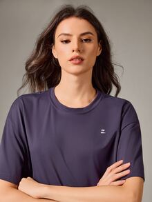 OutZeal Women Sports Tee Solid Color Casual Gym Workout Soft Stretchy Relax Fit Short Sleeve T-Shirt Summer Spring - Purple - View 6