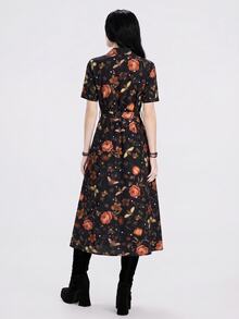 Breakform Floral Print Notched Neck Dress Without Belt - Multicolor - View 2