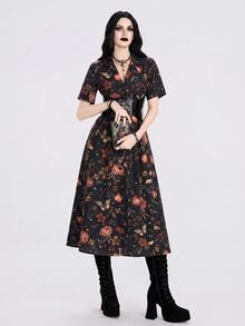 Breakform Floral Print Notched Neck Dress Without Belt - Multicolor - View 1