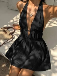 Sunnyshic Women Mini Dresses Night Out Elegant - Black - View 3