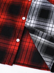 SHEIN 兒童青少年男孩休閒柔軟舒適紅色格紋長袖連帽襯衫，基礎上衣，適合秋季、聖誕節、萬聖節、學校、家庭聚會、度假、派對，秋季穿搭，冬季穿搭 - 彩色 - 查看 3