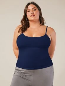 SHEIN BASICS Plus Solid Slim Fit Breathable Cami Top - Navy Blue - View 7