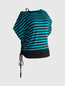 ROMWE Grunge Punk Camiseta 2 en 1 con cordón lateral y rayas de contraste para tallas grandes - Multicolor - Ver 5