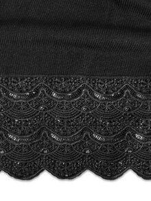 SHEIN Contrast Lace Asymmetrical Shoulder Drop Shoulder Sweater - Black - View 7
