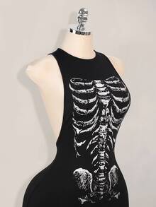 SHEIN ICON Vestido ajustado con estampado de esqueleto - Negro - Ver 4