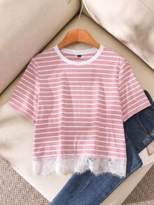 Story & Sage 女款 Brunch 粉色與白色條紋 T-shirt - 粉色 - 查看 3