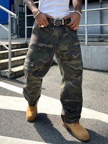 GALLERY FADE Men Camo Print Straight Leg Jeans Without Belt - Army Green - View 5