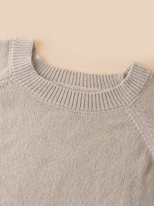 Elaquor 大尺碼貼花刺繡圓領長袖時尚套頭毛衣 - 灰色 - 查看 4