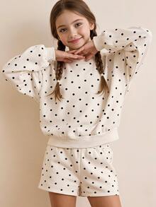 Young Girl Polka Dot Drop Shoulder Pullover - Multicolor - View 3