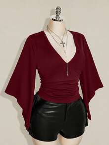 SHEIN ICON 大碼女士上衣 - 酒紅色 - 查看 4