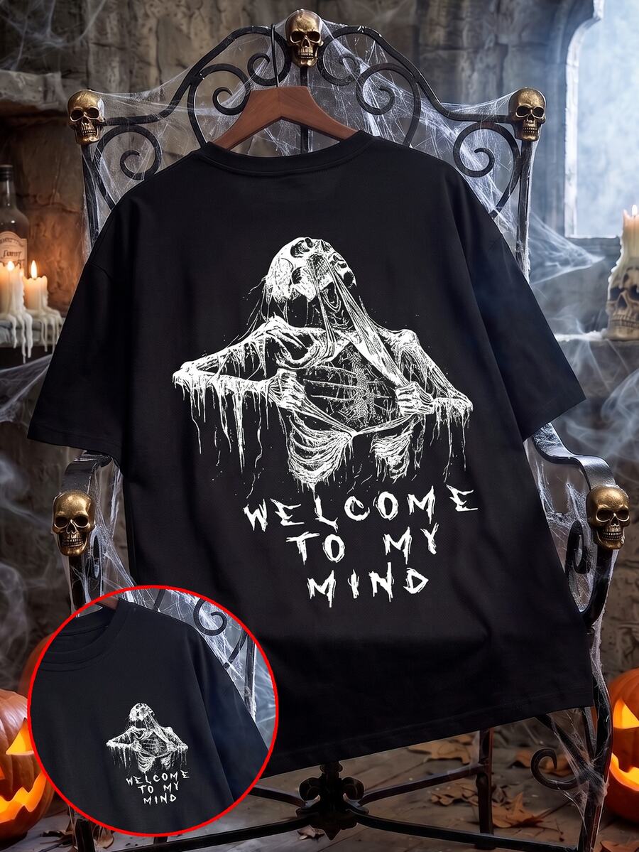 IslaSuriya Men Slogan & Skeleton Graphic Short Sleeve Tee - Black - View 1